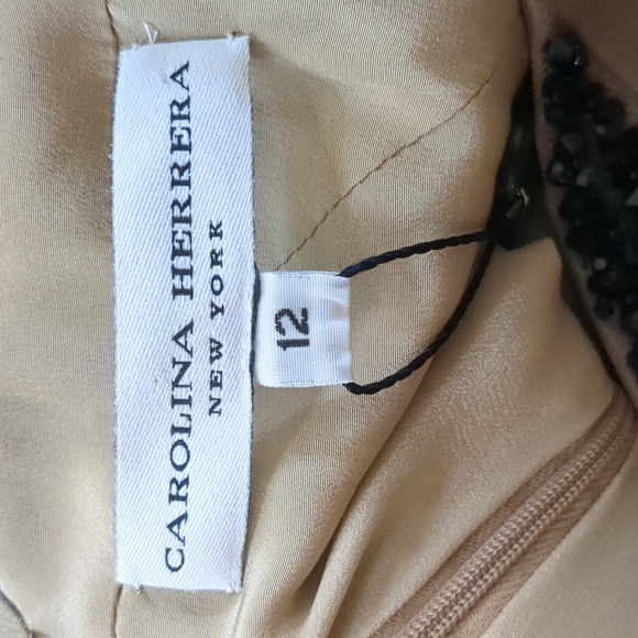 CAROLINA HERRERA* 100% silk beaded faux cowl sleeveless mid length size 12 dress - Picture 10 of 17